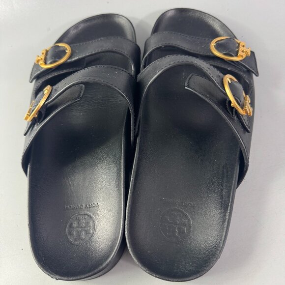 Tory Burch Black Leather Slides Size 9.5 - Picture 8 of 14